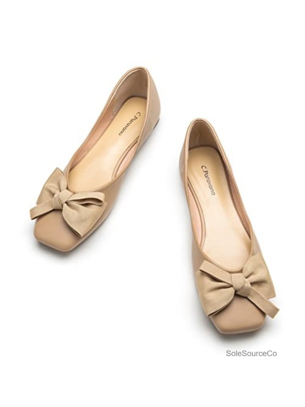Lambskin Leather Lined Ballet Flats with Memory Cushion Square Toe Bow